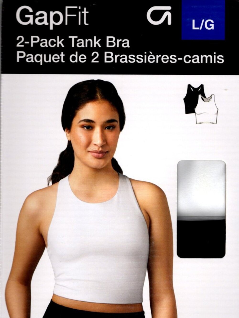 GapFit 2-Pack Tank Bra Women’s Large L Black Black Racerback Shelf Bra NWT